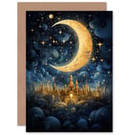 Golden City in the Clouds Surreal Fairytale Kids Birthday Blank Greeting Card