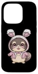 Coque pour iPhone 14 Pro Chinchila kawaii avec tenue de lapin