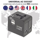 Worldwide Universal Travel Adapter & Charger | 2/3 Pin Plug + USB | UK US EU AU