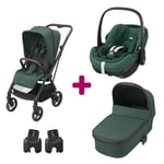 Maxi Cosi Pack poussette trio Léona 2 + pebble pro nacelle essential green