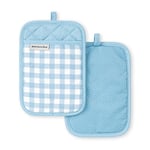 KitchenAid Gingham Pot Holder 2-Pack Set, Blue Velvet, 7"x10"