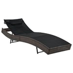 Chaise longue de jardin en résine tressée marron avec oreiller