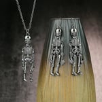 Halloween örhängen smycken mänskligt skelett hänge halsband + skalle örhängen Gunmetal black