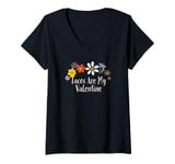 Womens Floral Artwork Art, Tacos Are My Valentine Saying Flowers V-Neck T-Shirt