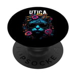 Town of Utica Chat portant des lunettes de soleil Motif fleurs PopSockets PopGrip Adhésif