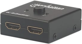 Manhattan HDMI Switch 2-Port, 4K@30Hz, Bi-Directional, Black, Displays output from x1 HDMI source to x2 HD displays (same output to both displays) or Connects x2 HDMI sources to x1 display...