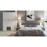 Ensemble chambre à coucher, tête de lit + table de chevet + armoire coloris andersen, graphite -PEGANE-