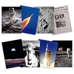 Wee Blue Coo Apollo 11 Astronaut Aldrin Armstrong 50th Anniversary Moon Landing Saturn V Rocket Wall Art Print Poster Home Decor Premium Pack of 8 Lune Fusée Mur Affiche Accueil Déco