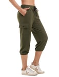 Wayleb Women's Sweatpants Cropped Jogger Sports Pants 3/4 Length Jogging Capri Trousers with Side Pockets for Running Fitness Army Green