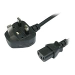 3m Xclio Mains Power Cable UK 3-pin Plug to C13 Kettle Lead, 5A, Moulded, Black 