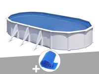 Kit piscine acier blanc Gré Fidji ovale 5,27 x 3,27 x 1,22 m + Bâche à bulles