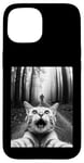 Coque pour iPhone 15 T-shirt drôle chat selfie avec Bigfoot