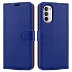 iCatchy for Motorola Moto G82 / G52 Case Leather Wallet Book Flip Kickstand Card Slots Full Protection Folio Cover Compatible for Moto G82 / G52 Phone (Blue)