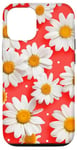 Coque pour iPhone 14 Red Daisy Flowers Polka Dot Floral Red White Daisy Polkadots