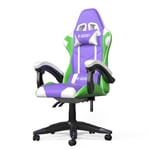 Chaise gaming HAMLODY | Ergonomique en Cuir PU Multicolore | avec Lombaire et Appui-Tête Appui | Violet et Vert