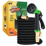 Flexi Hose Expandable Garden Hose - 75FT Heavy Duty Water Hose, Retractable Hose with 2cm Brass Fittings - Expandable Hose Design Includes Spray Nozzle (Black 23 Metres)