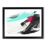 Turntable Record Vinyl Player V2 Modern Framed Wall Art Print, Ready to Hang Picture for Living Room Bedroom Home Office Décor, Black A4 (34 x 25 cm)