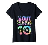 Womens Peace Out Single Digits Tie Dye 10 Year Old Girl Birthday V-Neck T-Shirt