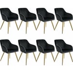 Helloshop26 - Lot de 8 chaises pieds doré siège de salon cuisine salle à manger design élégant noir