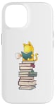 Coque pour iPhone 14 Kawaii Cat Reading Book Stack Cute Bookworm T-shirt graphique