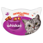 WHISKAS Contrôle des boules de poils – Friandises pour chat adulte, croquantes à l'extérieur et tendres à l'intérieur – 8 boîtes de 60 g - l'emballage peut varier