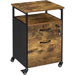 Yaheetech Caisson de Bureau 2 tiroirs Verrouillables, Rangement Dossier, Meuble Armoire de Bureau Mobile avec roulettes Industriel 45 x 40 x 66,5 cm Brun Rustique et Noir