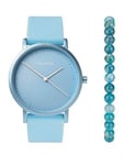 Sekonda Womens Palette Light Blue Silicone Strap with Light Blue Dial Analogue Watch with Matching Blue Apatite stone beaded bracelet Gift Set, Light Blue, Women