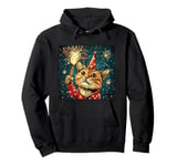 New Year Cheer with this Happy and Funny looking Cat Design Pullover Hoodie