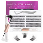 Individual Lashes with Lash Bond and Seal 120 Cluster Lashes Eyelash Extension Kit Thin Band Lash Clusters Wide Stem Lash Extensions Mix C/CC/D Curl 10-16mm Length False Eyelashes with Glue - OP01