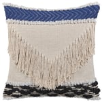 Coussin Décoratif Beige et Bleu Fait à la Main en Coton avec Frange Ajout Tenda