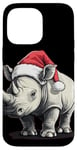 iPhone 14 Pro Max White Rhino Costume for Santa Claus Hat Animals Lovers Case