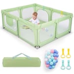 COSTWAY Grand Parc pour Bébé avec 50 Balles Océaniques, Clôture pour Tout-Petits avec 4 Anneaux à Main, Centre d'Activités pour Bébé avec Maille Respirante, 189 x 158 x 68 CM (Vert)