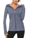 Sykooria Veste de Sport Femmes Vêtements de Sport Sweat Zippé avec Capuche à Manches Longues pour Fitness Course Yoga (Bleu foncé, XL)