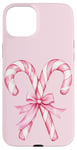 iPhone 15 Plus Aesthetic Pink Bow Coquette Candy Cane Christmas Girls Women Case