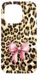 iPhone 15 Pro Leopard Cheetah Pattern With Light Pink Bow Coquette Girl Case