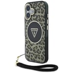 Guess iPhone 16 Mobilskal MagSafe IML Leopard Triangle Cord Strap - Brun