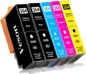 5X 364XL Cartouches d'imprimante compatibles avec Les Cartouches HP 364XL pour Photosmart 5520/10,6510/20,7510/20,Deskjet 3520,3070A,3522,Officejet 4610/20(2 Noir,1 Cyan,1 Jaune,1 Magenta)(Q680)