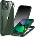 Anti Espion Coque Iphone 14 / Iphone 13, Avec Protection ?Cran Verre Tremp? Anti Espion Et Protecteur Cam?Ra [9h Hd] 360? Antichoc T?L?Phone Housse Double Face Case Int?Grale Etui - Vert