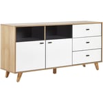 Beliani - Commode Buffet Effet Bois Clair avec 2 Compartiments à Portes et 3 Tiroirs Blancs Meuble de Rangement Élégant pour Intérieur Scandinave