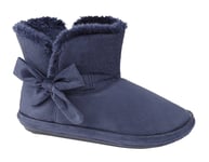 Womens Faux Suede Sand Furry Bootee Slipper Ladies Warm Slippers, Navy Size 5