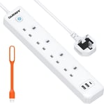 Extension Lead with USB Slots, 4 Way 3 USB Multi Plug Extension Socket with USB