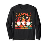 Halloween Thanksgiving Christmas Happy HallothanksMas Gnomes Long Sleeve T-Shirt