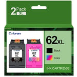 Coloran 62XL Ink Cartridges, for HP 62 XL Black and Tri-color, Compatible for Envy 5540 5541 5542 5543 5544 5545 5546 5547 5548 5640 5642 5644 7640 OfficeJet 200 250 5740 5742 5744(2-Pack)