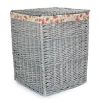 Red Hamper H198R/1 Grey Wash Square Laundry Basket with Garden Rose Lining