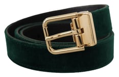 DOLCE & GABBANA Belt Green Velvet Leather Gold Metal Logo Buckle s.85cm/3