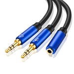 Headphone Splitter 0.3M,TanQY Headphone Splitter for Computer 3.5mm Female to 2 Dual 3.5mm Male Headphone Mic Audio Y Splitter Cable Smartphone Headset to PC Adapter (0.3M, Blue)