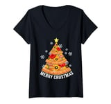 Womens Funny Pizza on Earth Christmas Tree Merry Crust-mas Pizzamas V-Neck T-Shirt