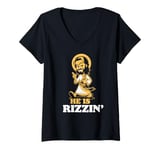 Womens He Is Rizzin' Funny Christian Jesus Christ Rizz Risen Easter V-Neck T-Shirt