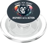 Leads With Heart Inspire With Action Positive Boss Lion Pun PopSockets PopGrip pour MagSafe