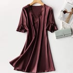 CIDCIJN Chemise De Nuit Pyjama Femme,Mode Silky Satin Women Nightgown Sleepwear Casual Night Dress Oversized Sleep Shirt Sexy Nightshirt Female Sexy Home Dress, Red,L